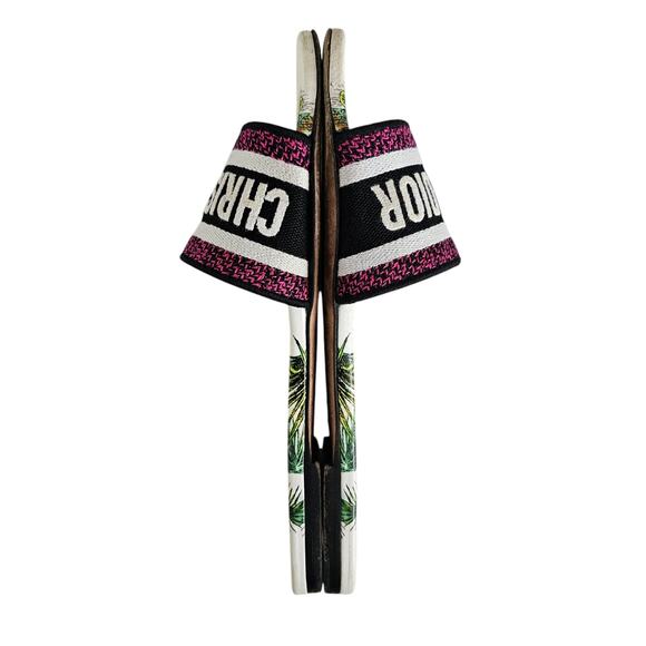 Christian Dior Dway Slide Flat Sandal Size 39 US 9 Pink White Leather Tiger - Picture 9 of 15